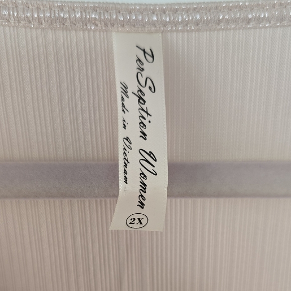 Perseption 2X Shimmering Cream V-Neck Blouse - Metallic Knit Top - Picture 2 of 4